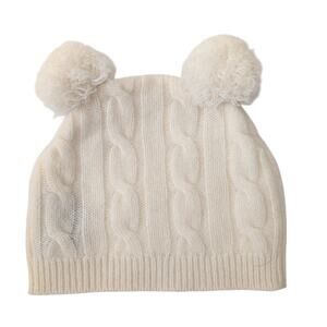 Sofia Cashmere Baby Beanie‎ Hat Cable Knit White Pom Pom 100% Cashmere Cao Soft